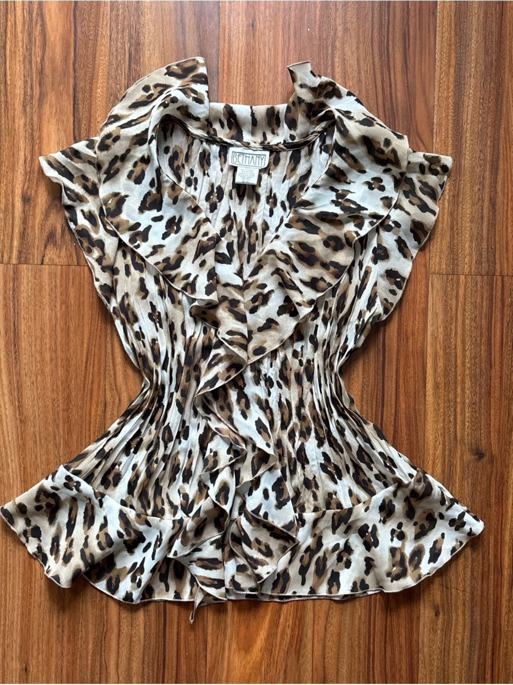 BETHANY Leopard Print Ruffle V-Neck Top - Neutral Brown